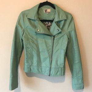 Turquoise Vegan Leather Jacket - XS